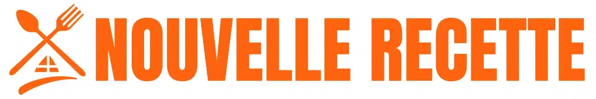 Logo du site Nouvelle Recette avec icône orange en forme de maison et ustensiles de cuisine, accompagné du nom en lettres capitales.